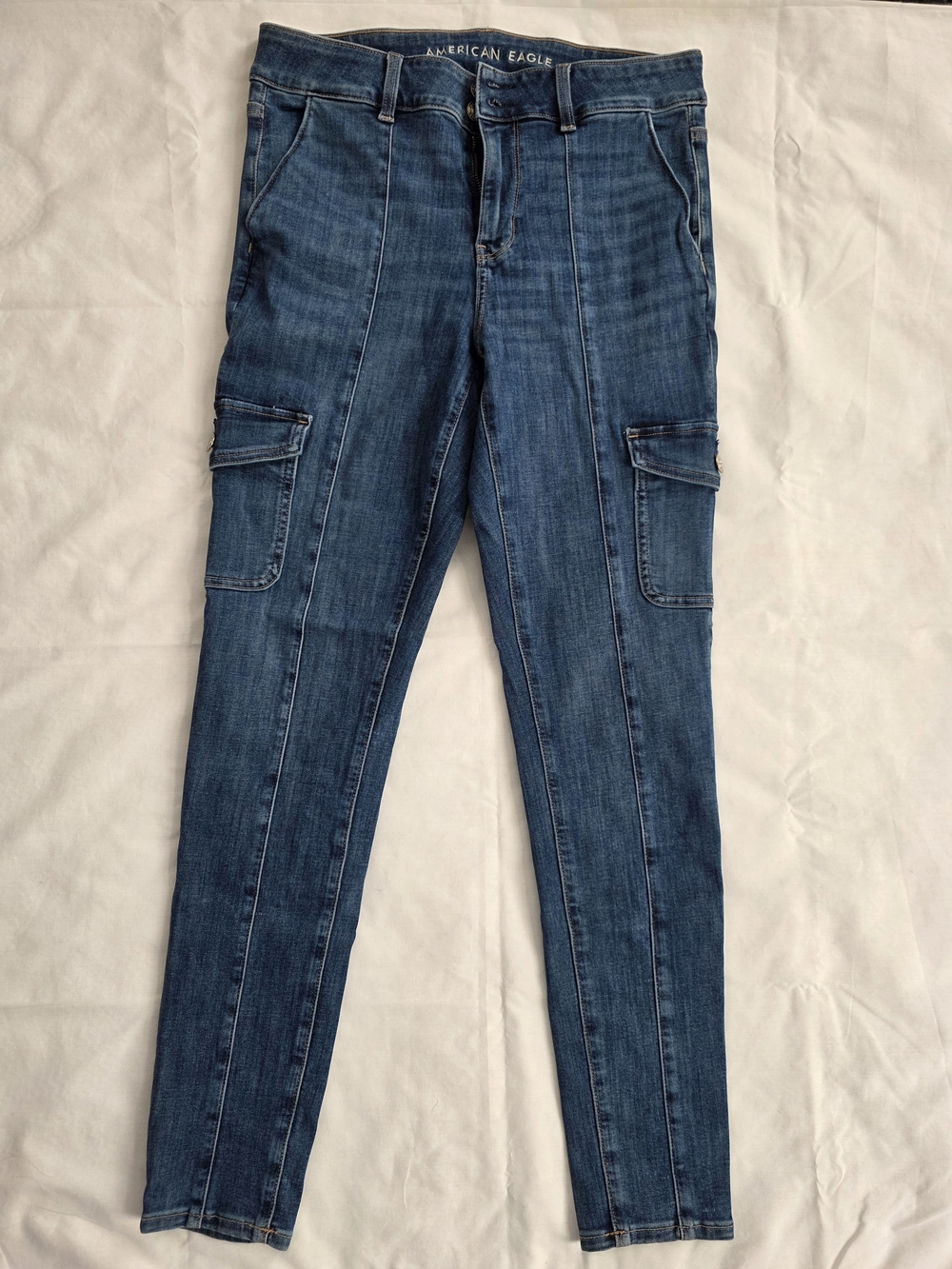 American Eagle Blue Skinny Cargo Next Level Stretch Hi-Rise Jegging 12 Long